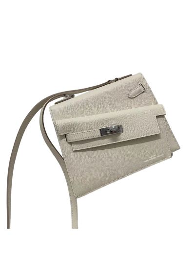Hermes Kelly Sellier en Desordre 20 Silver Hardware Bag White Leather 523885
