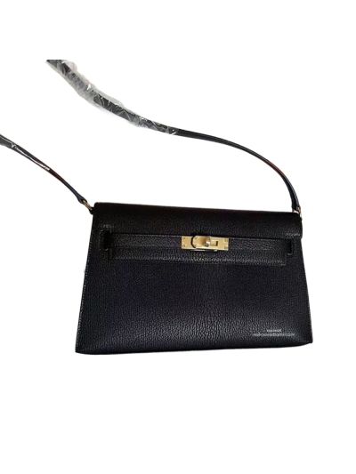 Hermes Kelly Wallet To Go Shoulder Bag Black Leather 523893