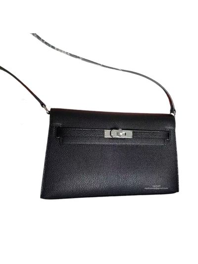 Hermes Kelly Wallet To Go Shoulder Bag Black Leather 523894
