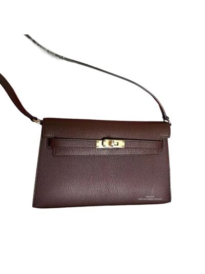 Hermes Kelly Wallet To Go Shoulder Bag Burgundy Leather 523891