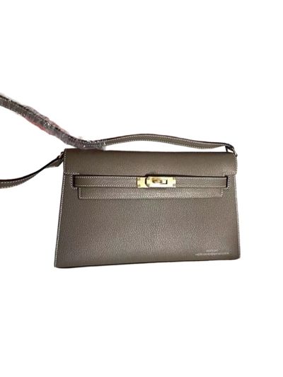 Hermes Kelly Wallet To Go Shoulder Bag Gray Leather 523890
