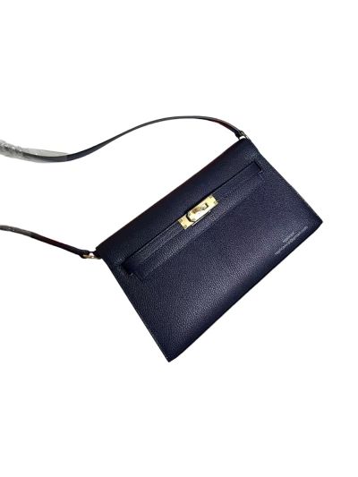 Hermes Kelly Wallet To Go Shoulder Bag Navy Blue Leather 523889