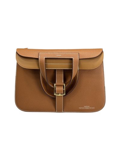 Hermes Large Halzan Brown Leather Tote Shoulder Bag 31x19x8CM 523728