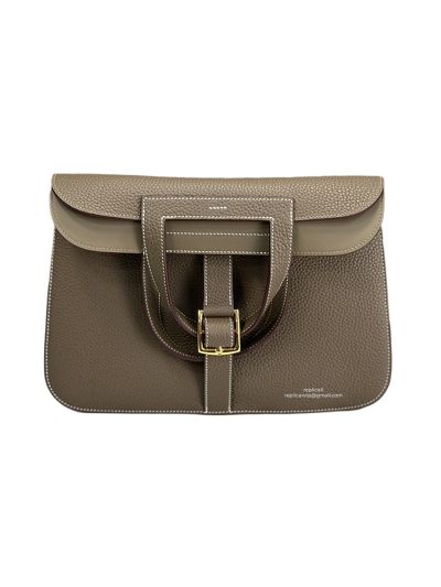 Hermes Large Halzan Gray Leather Tote Shoulder Bag 31x19x8CM 523727
