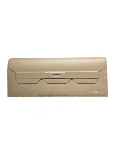 Hermes Limited Edition Beige Leather Shadow Birkin Cut Clutch Bag 523729