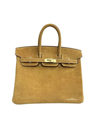 Hermes Limited Edition Birkin 25 Grizzly Suede Leather Tote Bag Beige 25CM 524716