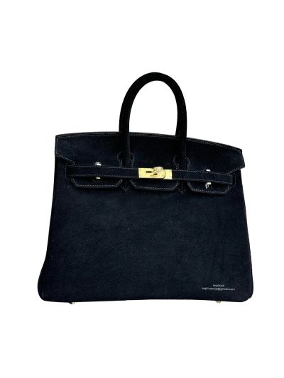 Hermes Limited Edition Birkin 25 Grizzly Suede Leather Tote Bag Black 25CM 524715