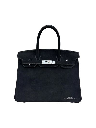 Hermes Limited Edition Birkin 30 Grizzly Suede Leather Tote Bag Black 30CM 524718