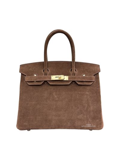 Hermes Limited Edition Birkin 30 Grizzly Suede Leather Tote Bag Brown 30CM 523746