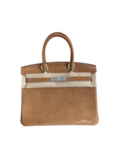 Hermes Limited Edition Birkin 30 Grizzly Suede Leather Tote Bag Brown 30CM 523747