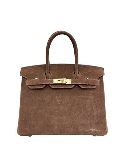 Hermes Limited Edition Birkin 30 Grizzly Suede Leather Tote Bag Brown 30CM 524720