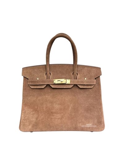 Hermes Limited Edition Birkin 30 Grizzly Suede Leather Tote Bag Brown 30CM 525071