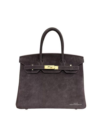 Hermes Limited Edition Birkin 30 Grizzly Suede Leather Tote Bag Burgundy 30CM 525070