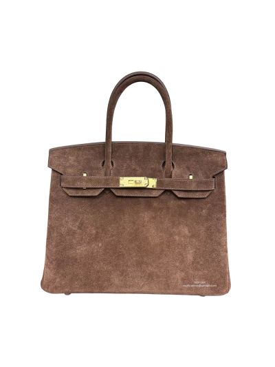 Hermes Limited Edition Birkin 30 Grizzly Suede Leather Tote Bag Dark Brown 30CM 525069