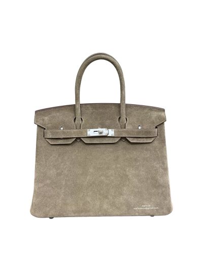 Hermes Limited Edition Birkin 30 Grizzly Suede Leather Tote Bag Light Gray 30CM- 525066