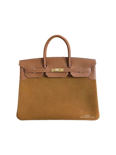 Hermes Limited Edition Birkin 40 Grizzly Suede and Swift Leather Tote Bag Purple 40CM 523770