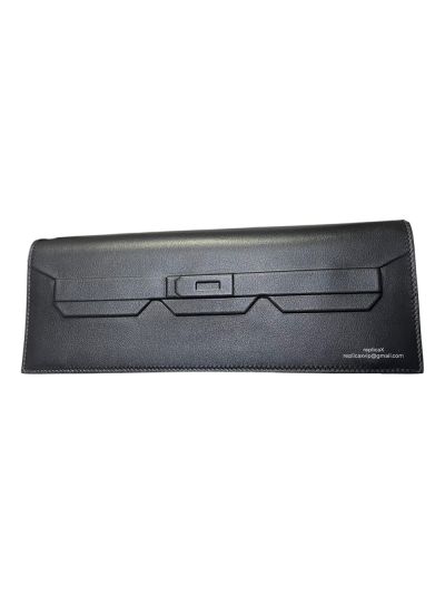 Hermes Limited Edition Black Leather Shadow Birkin Cut Clutch Bag 523772