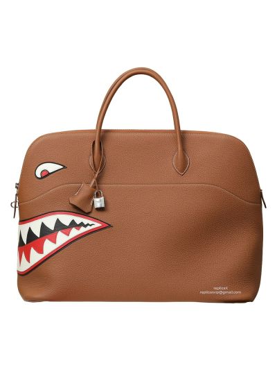 Hermes Limited Edition Bolide 45 Tote Bag Runway Shark Monster Brown 45x37x25CM 523778