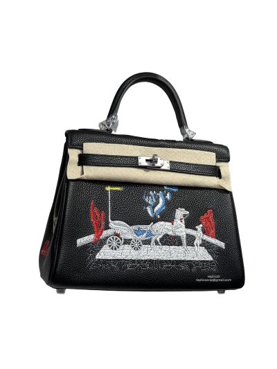 Hermes limited edition Cheval De Bois kelly 25 black leather Bag 25CM 524667