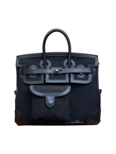 Hermes Limited Edition Desert and Sesame Swift and Canvas Birkin Cargo 25 Tote Bag Black 25CM 523782