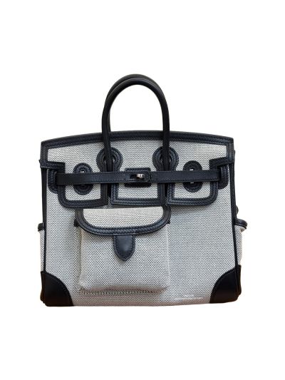 Hermes Limited Edition Desert and Sesame Swift and Canvas Birkin Cargo 25 Tote Bag Black 25CM 523783