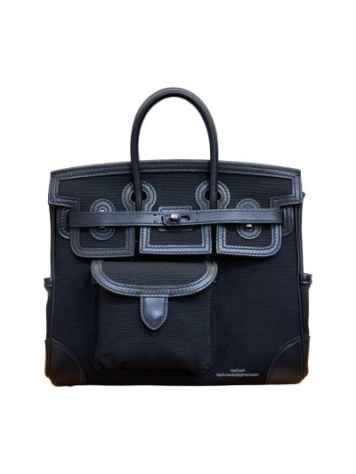 Hermes Limited Edition Desert and Sesame Swift and Canvas Birkin Cargo 25 Tote Bag Black 25CM 524602