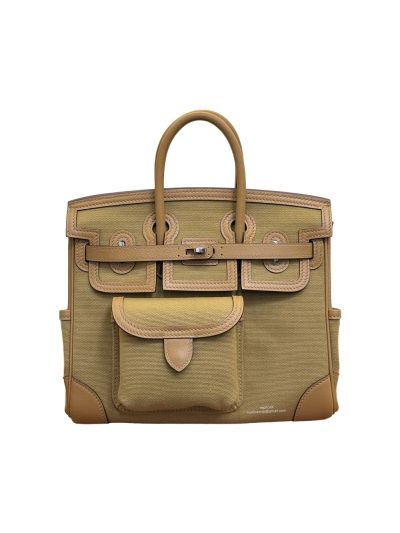 Hermes Limited Edition Desert and Sesame Swift and Canvas Birkin Cargo 25 Tote Bag Brown 25CM 523786