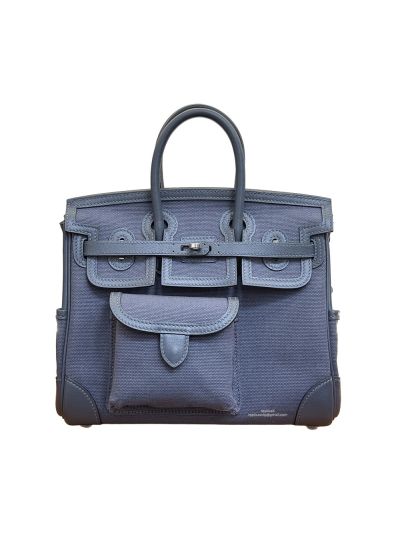 Hermes Limited Edition Desert and Sesame Swift and Canvas Birkin Cargo 25 Tote Bag Navy 25CM 523784