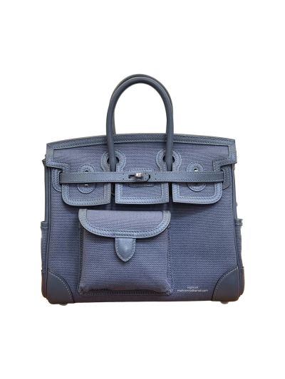 Hermes Limited Edition Desert and Sesame Swift and Canvas Birkin Cargo 25 Tote Bag Navy 25CM 524601
