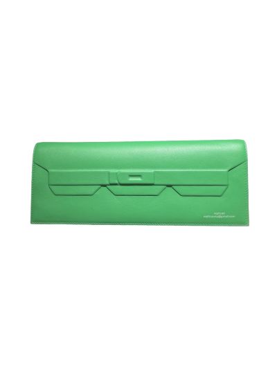 Hermes Limited Edition Green Leather Shadow Birkin Cut Clutch Bag 523825