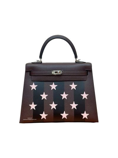 Hermes Limited edition Kelly 25 Casaque etoilee Epsom Leather Bag Burgundy 523824