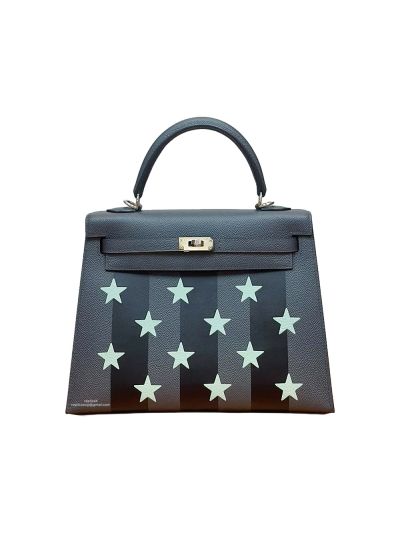 Hermes Limited edition Kelly 25 Casaque etoilee Epsom Leather Bag Dark Grey 523823
