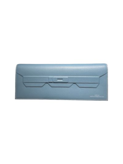 Hermes Limited Edition Light Blue Leather Shadow Birkin Cut Clutch Bag 523826