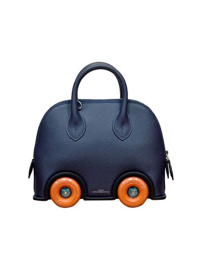 Hermes Limited Edition Mini Bolide 1923 On Wheels Navy Blue Epsom Leather Bag 523830