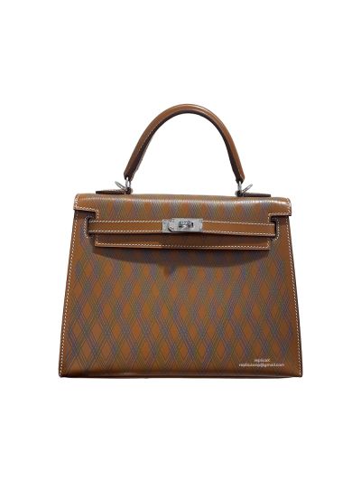 Hermes Limited Edition Naturel Sable Butler Sellier Losanges Kelly 25 Tote Shoulder Bag 25CM 524721