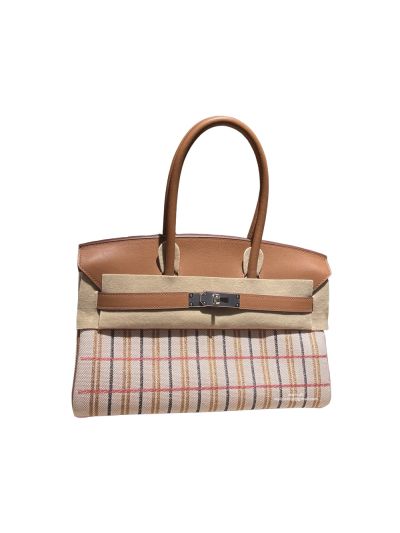 Hermes Limited Edition Shoulder Birkin 29 Canvas Striped and Brown leather Top Handle Bag 29CM 524925