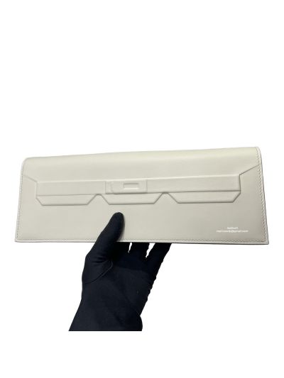 Hermes Limited Edition White Leather Shadow Birkin Cut Clutch Bag 523512