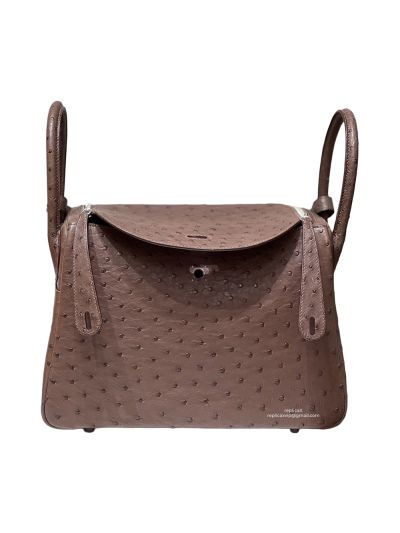 Hermes Lindy 30 Tote Shoulder Bag Dark Brown Ostrich Leather 30CM 523543
