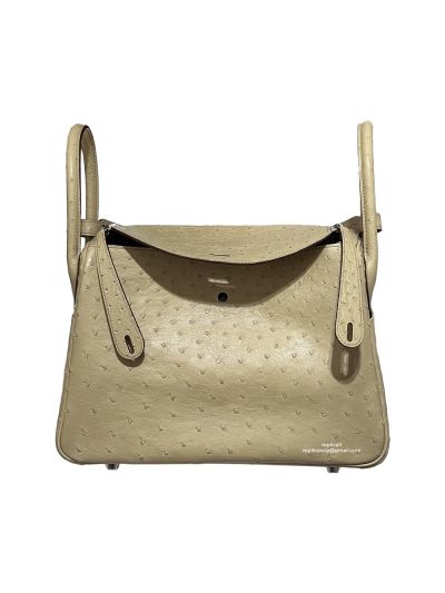 Hermes Lindy 30 Tote Shoulder Bag Light Beige Ostrich Leather 30CM 523547