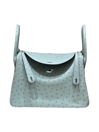 Hermes Lindy 30 Tote Shoulder Bag Light Blue Ostrich Leather 30CM 523546