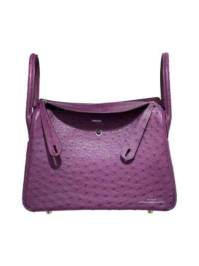 Hermes Lindy 30 Tote Shoulder Bag Light Purple Ostrich Leather 30CM 523545