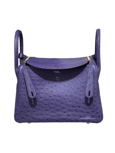 Hermes Lindy 30 Tote Shoulder Bag Purple Ostrich Leather 30CM 523544