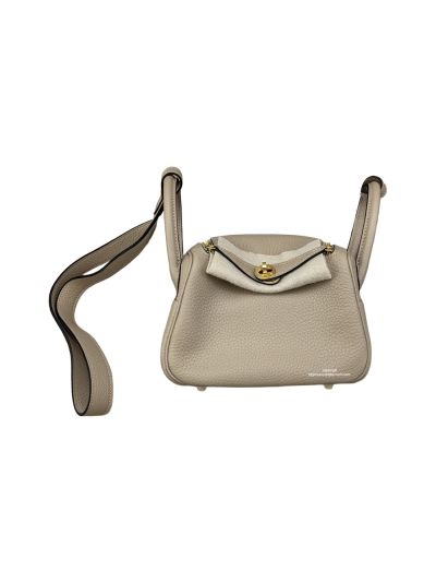 Hermes Lindy Mini Beige Clemence Leather Bag 523507