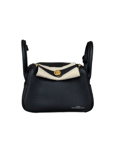 Hermes Lindy Mini Clemence Leather Bag Black 523510