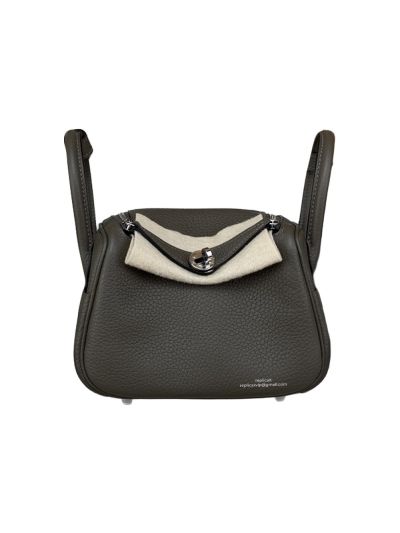 Hermes Lindy Mini Clemence Leather Bag Gray 523511