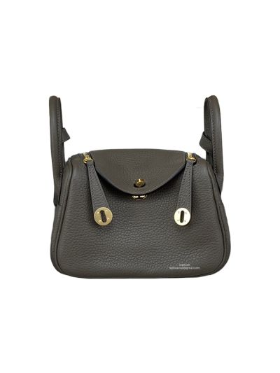 Hermes Lindy Mini Gray Clemence Leather Bag 523502