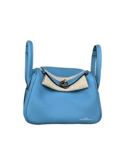 Hermes Lindy Mini Light Blue Clemence Leather Bag 523498