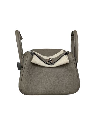 Hermes Lindy Mini Light Grey Clemence Leather Bag 523499