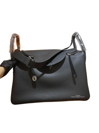 Hermes Lindy Voyage 45 Black Taurillon Clemence Leather Travel Shoulder Bag 45CM 523496
