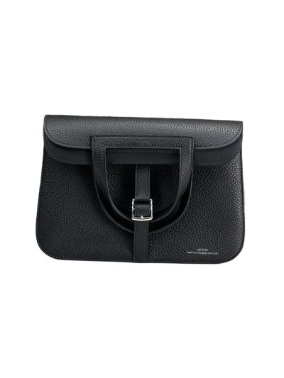 Hermes Medium Halzan Black Leather Tote Shoulder Bag 25x17x8CM 523483